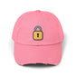 Padlock Distressed Cap — Minimal Lock Embroidered Baseball Hat Hats Printify True Pink One size