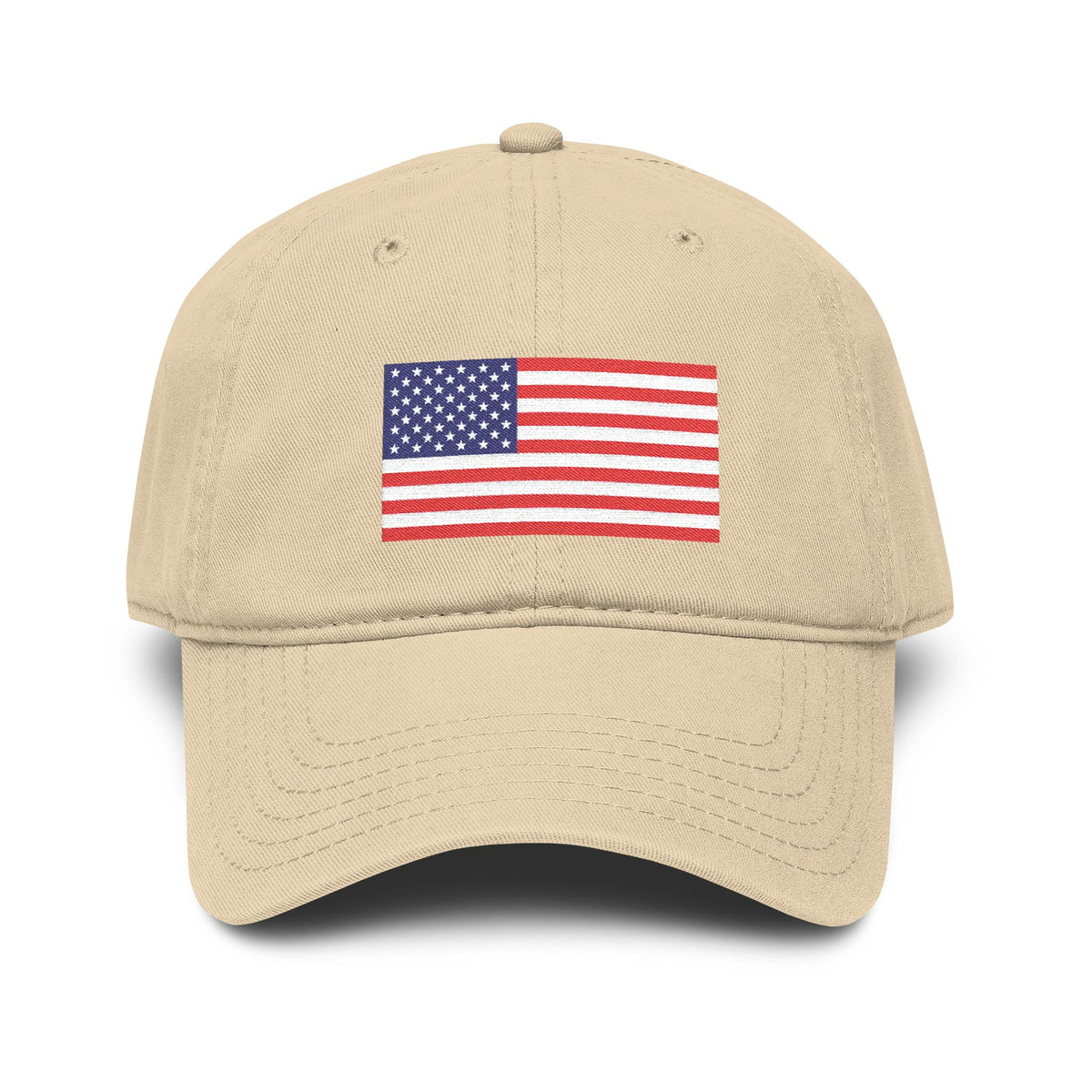 Embroidered American Flag Baseball Cap — Washed Cotton Patriotic Hat for 4th of July Hats Printify One size Khaki