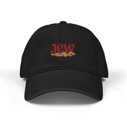 Embroidered Denim Hat — JCW Logo Cap with Gold Rope Accent Hats Printify One size Black