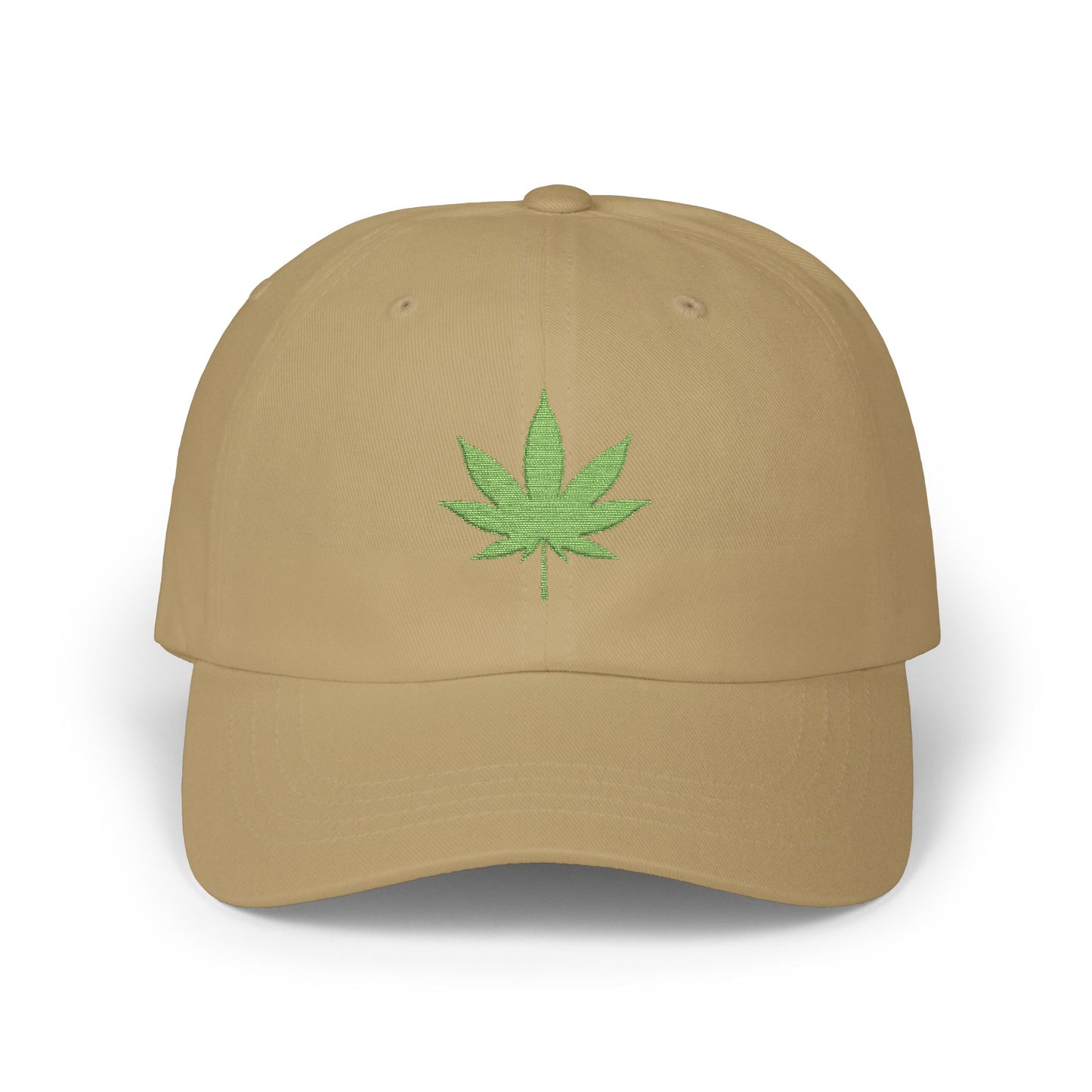 Classic Dad Cap – Embroidered Green Cannabis Leaf Baseball Hat Hats Printify Khaki One size